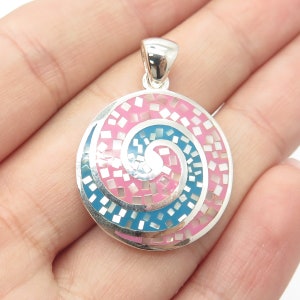 925 Sterling Silver Mother-of-Pearl and Enamel Swirl Pendant