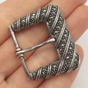 925 Sterling Silver Vintage Judith Jack Real Marcasite Gem Striped Belt Buckle