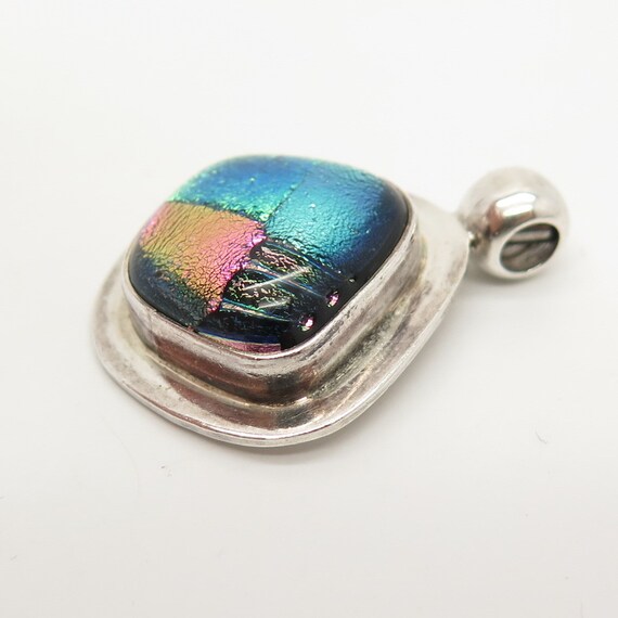 925 Sterling Silver Vintage Dichroic Glass Pendant - image 6