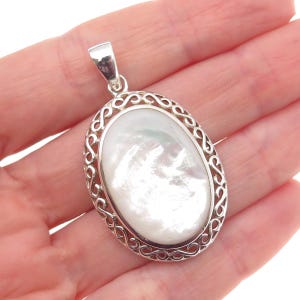 925 Sterling Silver Vintage Real MOP Swirl Charm Pendant