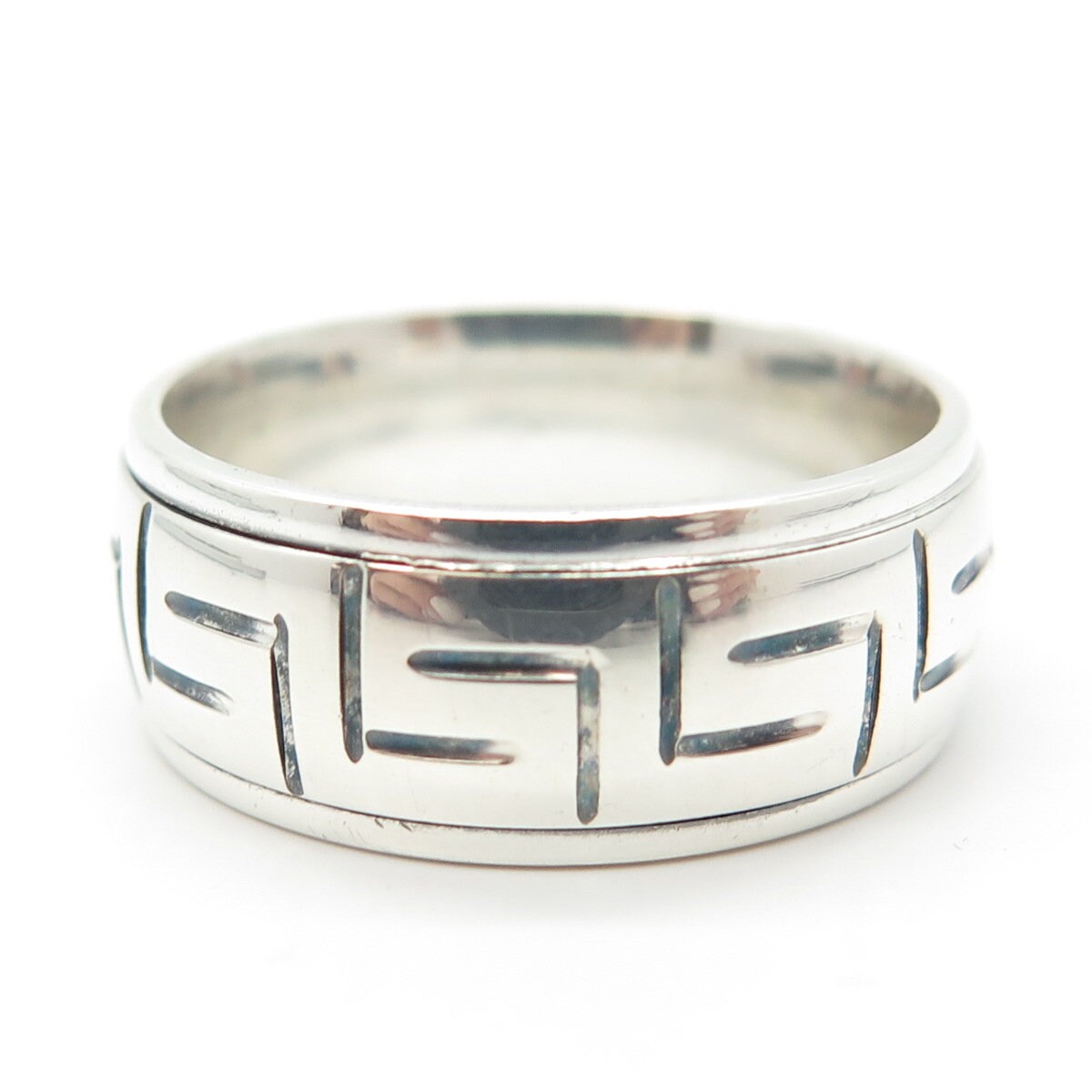 925 Sterling Silver Vintage Greek Maze Rotating Band Ring Size