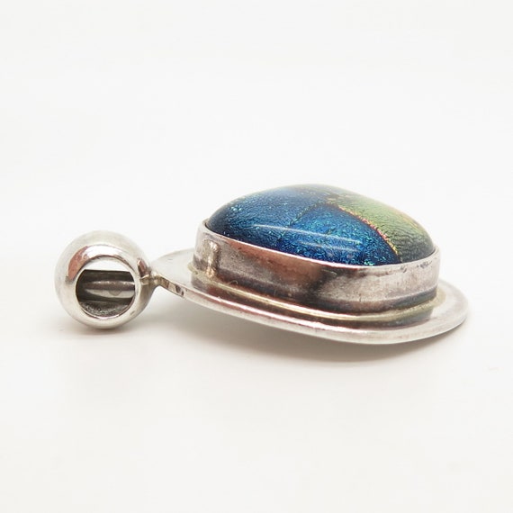 925 Sterling Silver Vintage Dichroic Glass Pendant - image 4