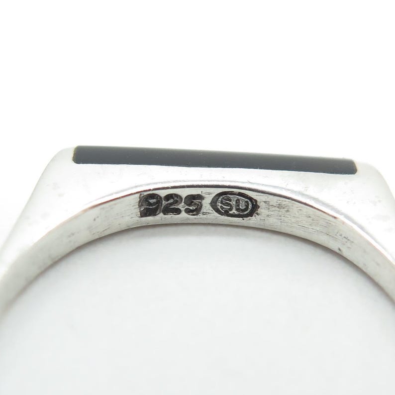 925 Sterling Silver Vintage Real Black Onyx Gemstone Bar Ring Size 9 Etsy
