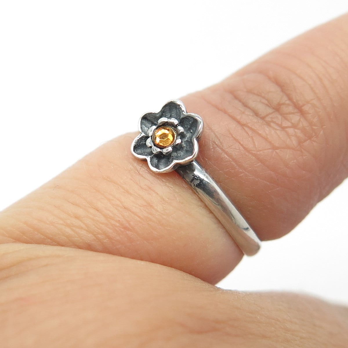 新入荷 925 Blossom Floral Rhinestone Yellow Vintage Silver Sterling アクセサリー