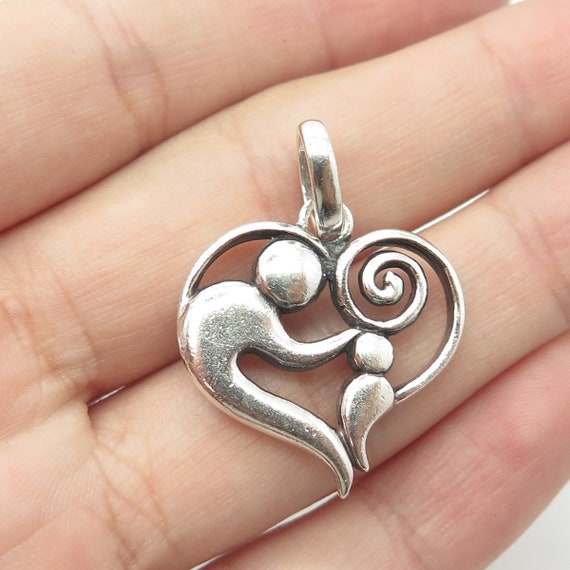 925 Sterling Silver Vintage Parent and Child Heart