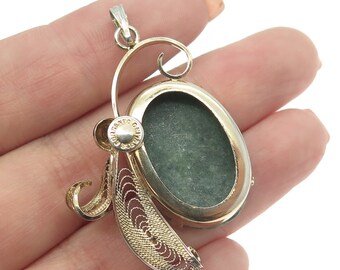 SORRENTO 925 Sterling Silver Gold Plated Vintage Real Jade