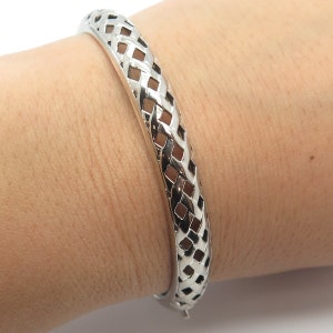 925 Sterling Silver Vintage Ornate Hinged Bangle Bracelet 6.75&quot;