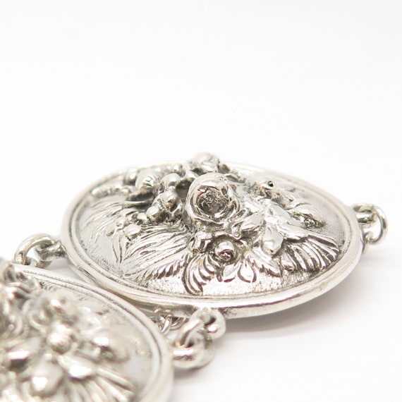 800 Silver Vintage Floral Panel Link Bracelet 7" - image 5