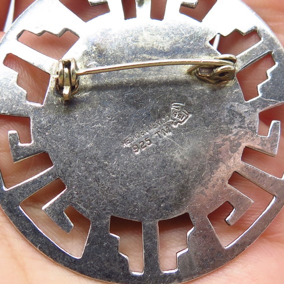 925 Sterling Silver Vintage Mexico Aztec Calendar Pin Brooch