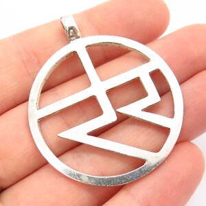 925 Sterling Silver Vintage Tribal Symbols Round Pendant