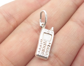 925 Sterling Silver Old Stock Italy Retro Mobile Phone Charm Pendant
