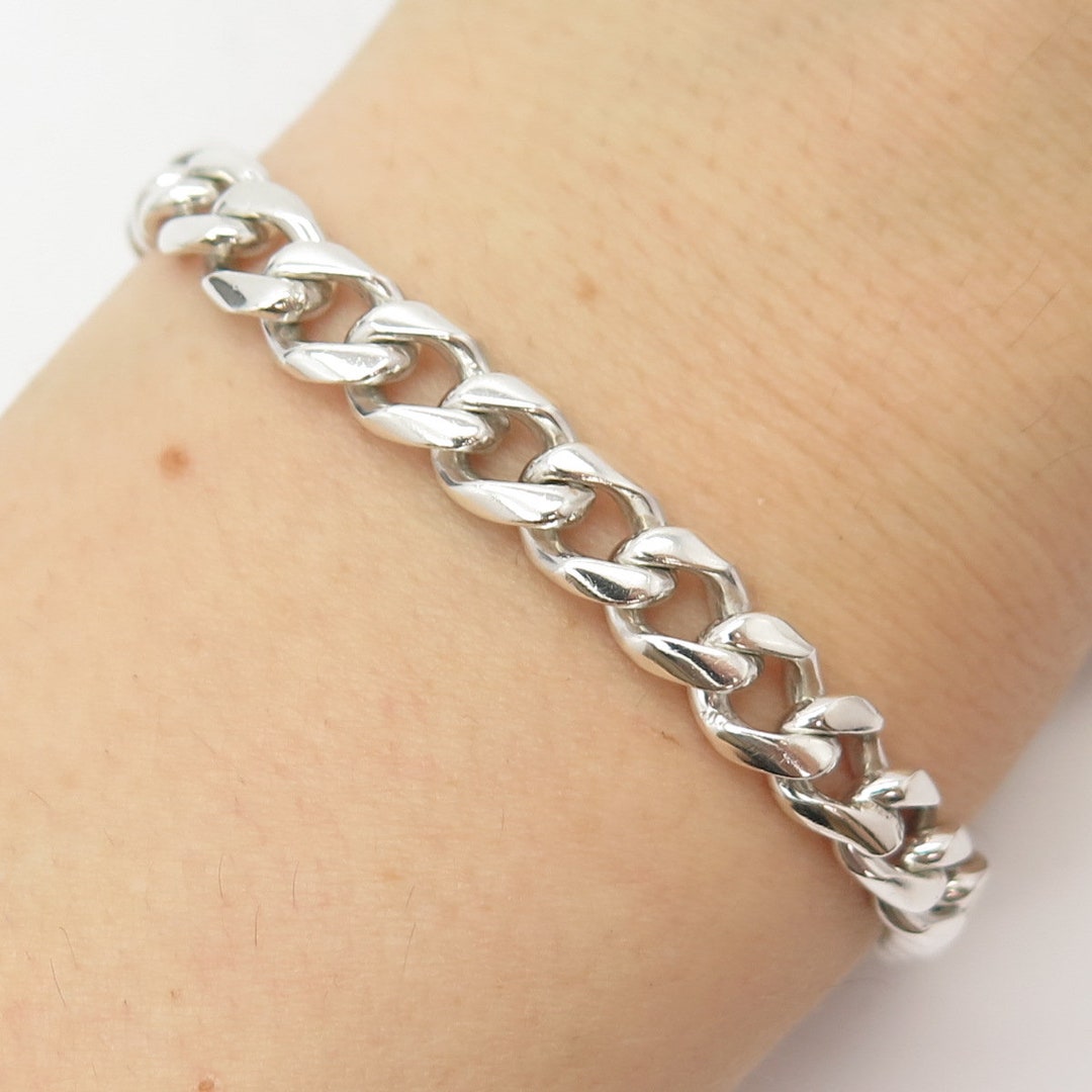 925 Sterling Silver Vintage Mexico Cuban Link Bracelet 8 1/4
