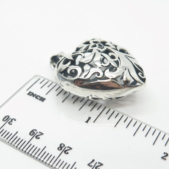 925 Sterling Silver Vintage Puffy Floral Heart Pe… - image 3