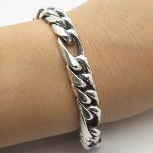 925 Sterling Silver Vintage Heavy Figaro Link Bracelet 8&quot;