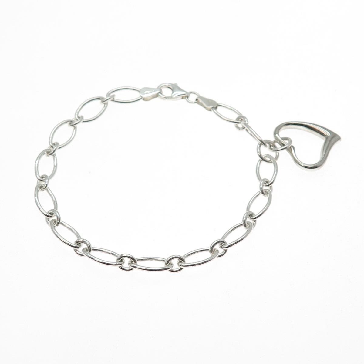 925 Sterling Silver Vintage Italy Heart Dangle Charm Oval Link