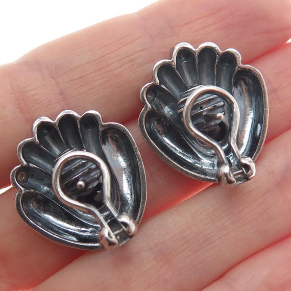 925 Sterling Silver Vintage Real Sapphire Modernist Oxidized Omega Back Earrings View 2