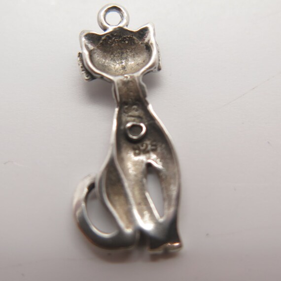 925 Sterling Silver Vintage Cat Pendant - image 7