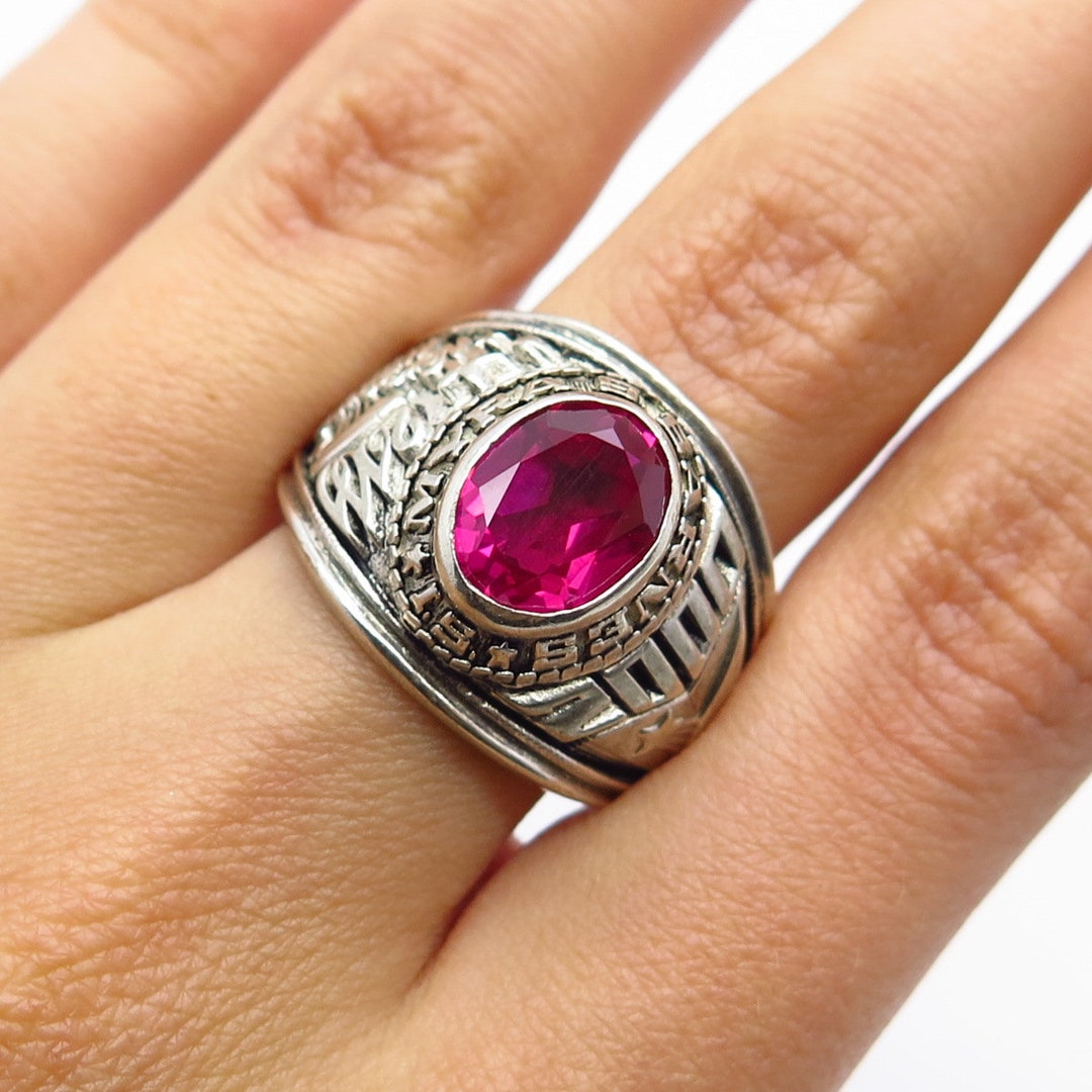 925 Sterling Silver Vintage Creed Lab-created Ruby Myra S.barnes School ...