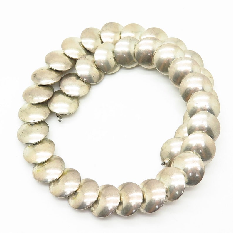 Vtg 925 Sterling Silver Puffy Disc Design Spiral Collar Necklace 15