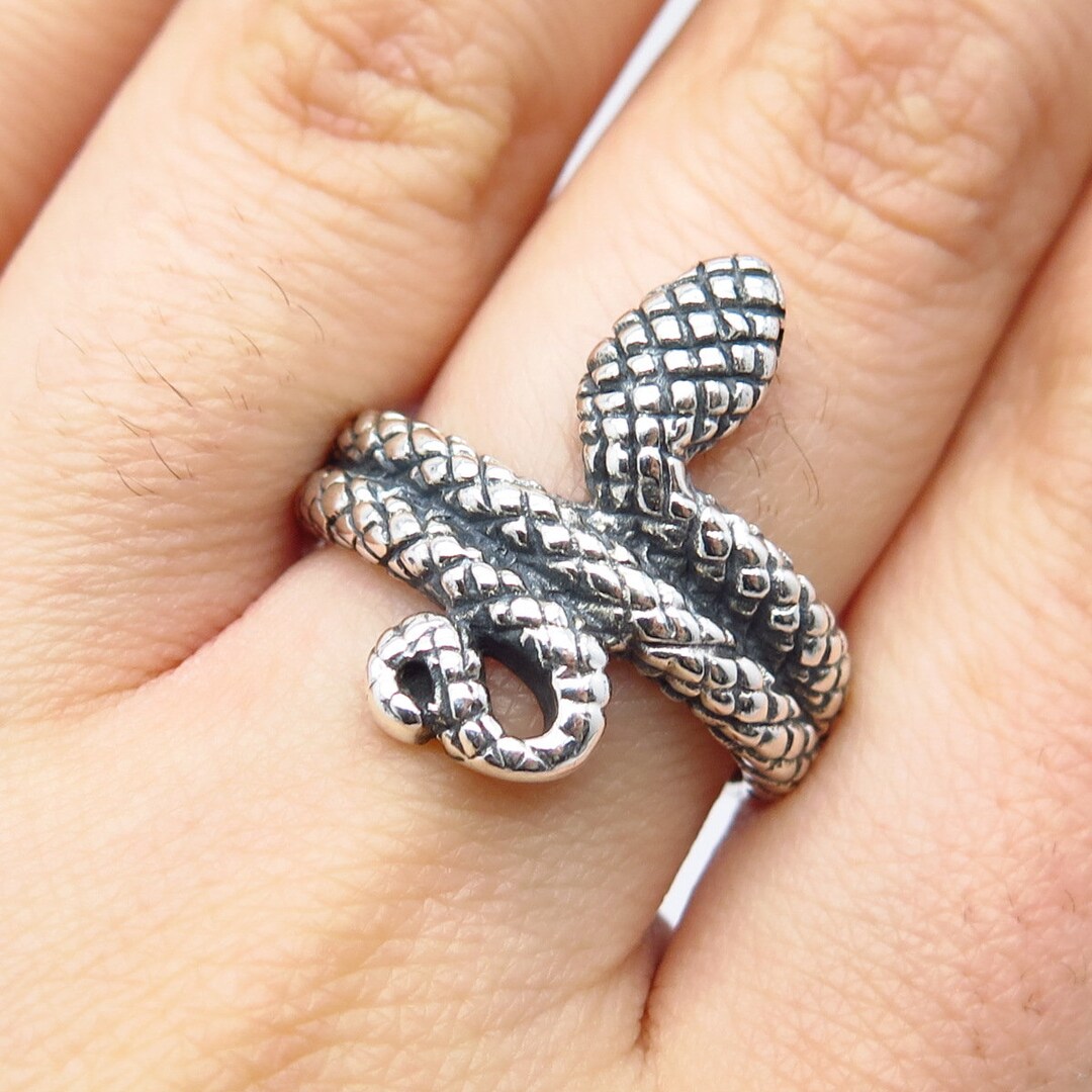 950 Silver Vintage Snake Ring Size 7.75 - Etsy