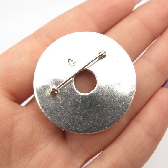 925 Sterling Silver Vintage Round Pin Brooch - image 2
