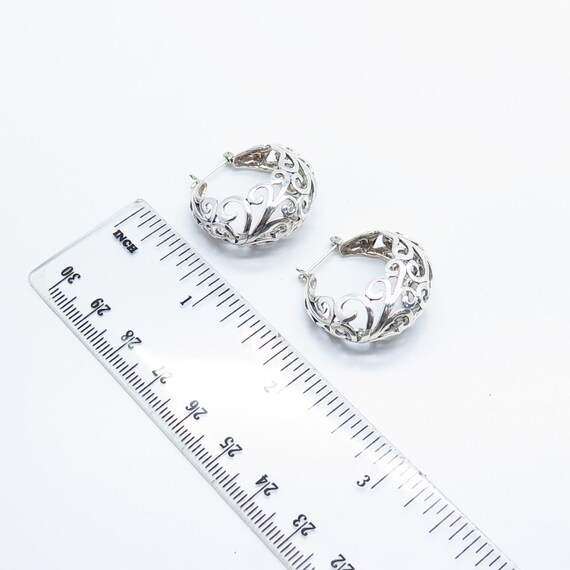 925 Sterling Silver Vintage Ornate Hoop Earrings - image 3