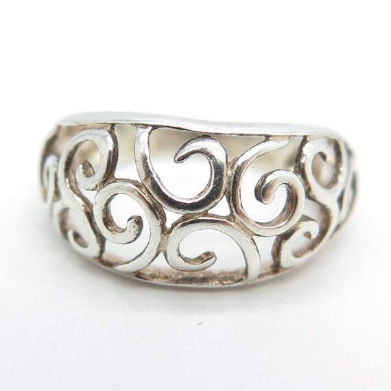 925 Sterling Silver Vintage Ornate Swirl Ring Siz… - image 3