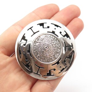 925 Sterling Silver Vintage Mexico Aztec Calendar Pendant / Pin Brooch