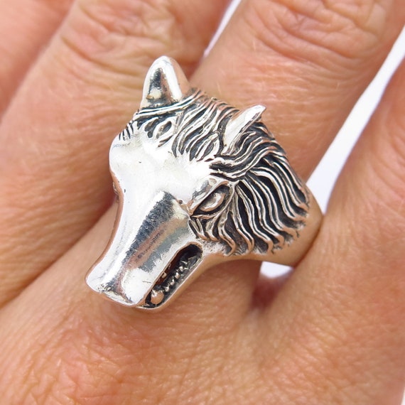 Plated S925 Silver Finlay Defense Totem Amulet Hip Hop Pirate Wolf Ring Male Plated S925 Silver Finlay Defense Totem Amulet Hip Hop Pirate Wolf Ring Male