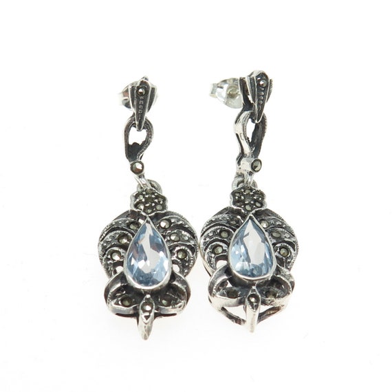925 Sterling Silver Vintage Real Blue Topaz and M… - image 3
