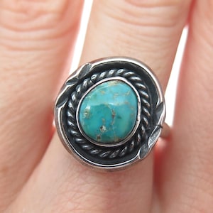 Old Pawn 925 Sterling Silver Vintage Kingman Turquoise Oxidized Ring Size 7.5