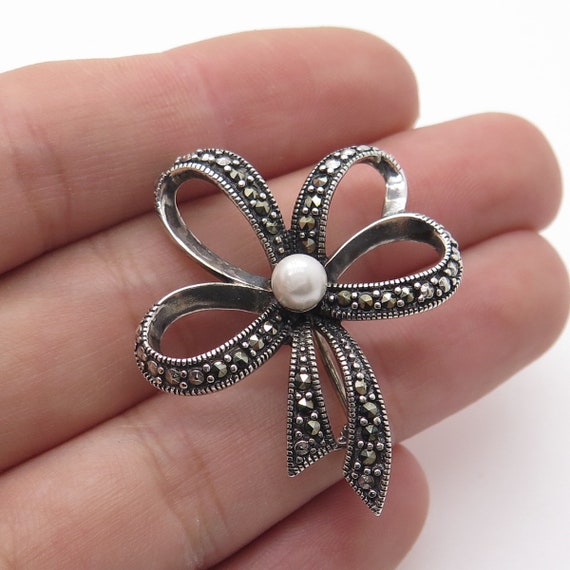 925 Sterling Silver Vintage Real Pearl and Marcas… - image 1
