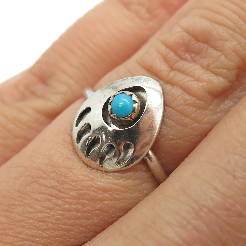 Old Pawn 925 Sterling Silver Vintage Southwestern Turquoise Bear Paw