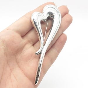 925 Sterling Silver Vintage Zina Open Modernist Heart Pin Brooch