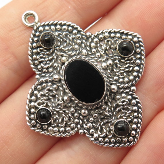 925 Sterling Silver Vintage Real Black Onyx Gemst… - image 1