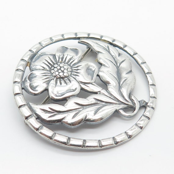 925 Sterling Silver Vintage Round Floral Pin Broo… - image 6