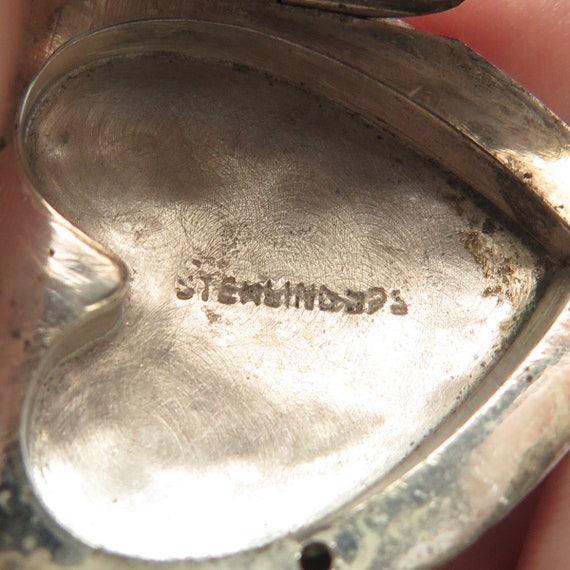 925 Sterling Silver Vintage Etched Heart Locket 3… - image 8