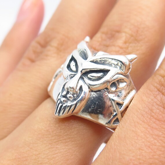 925 Sterling Silver Vintage Tribal Mask Ring Size… - image 2