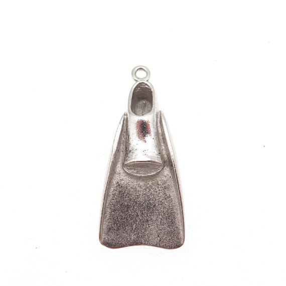 925 Sterling Silver Vintage HLP Scuba Diving Fin Oxidized Charm Pendant View 5