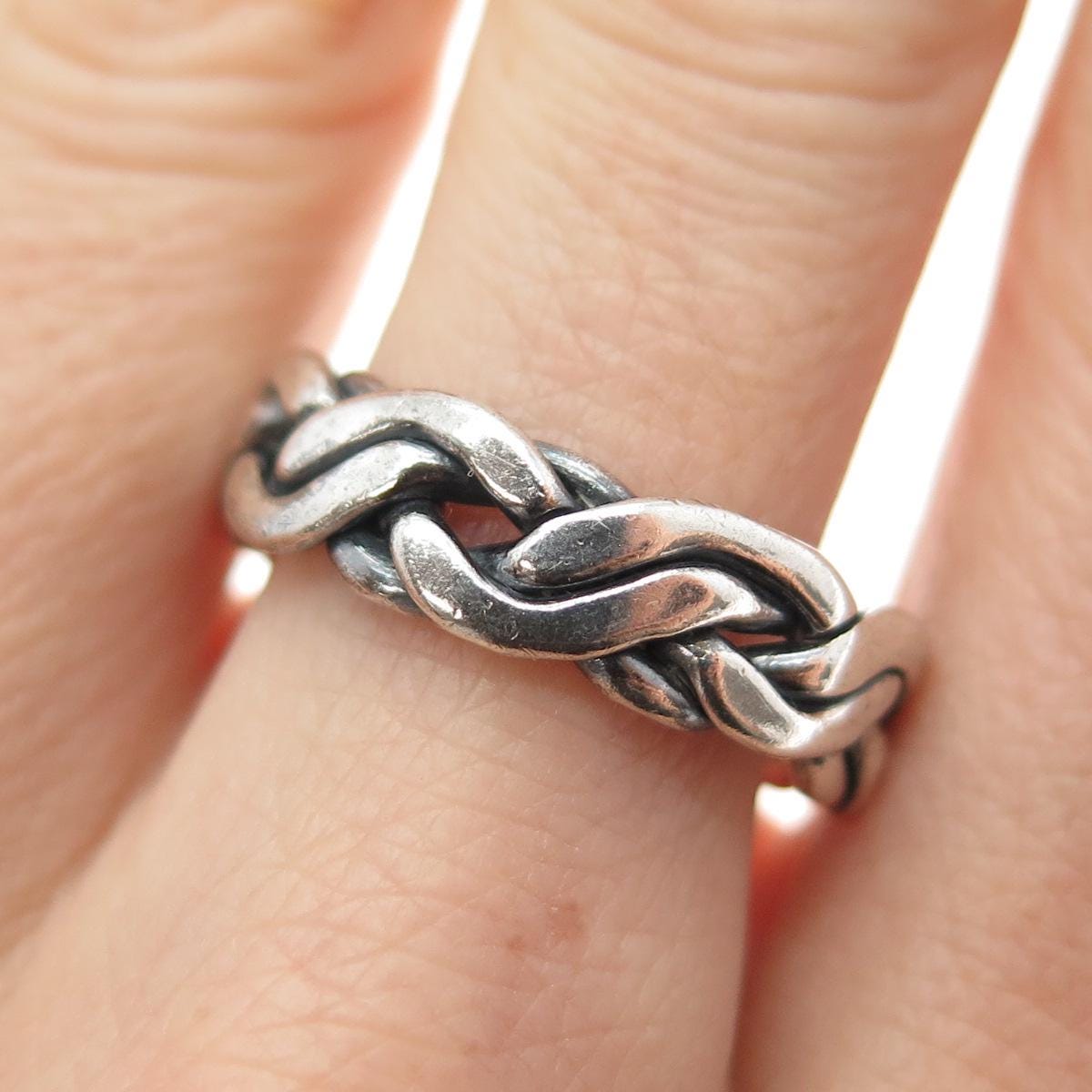 925 Sterling Silver Vintage Mexico Braided Oxidized Band Ring Size