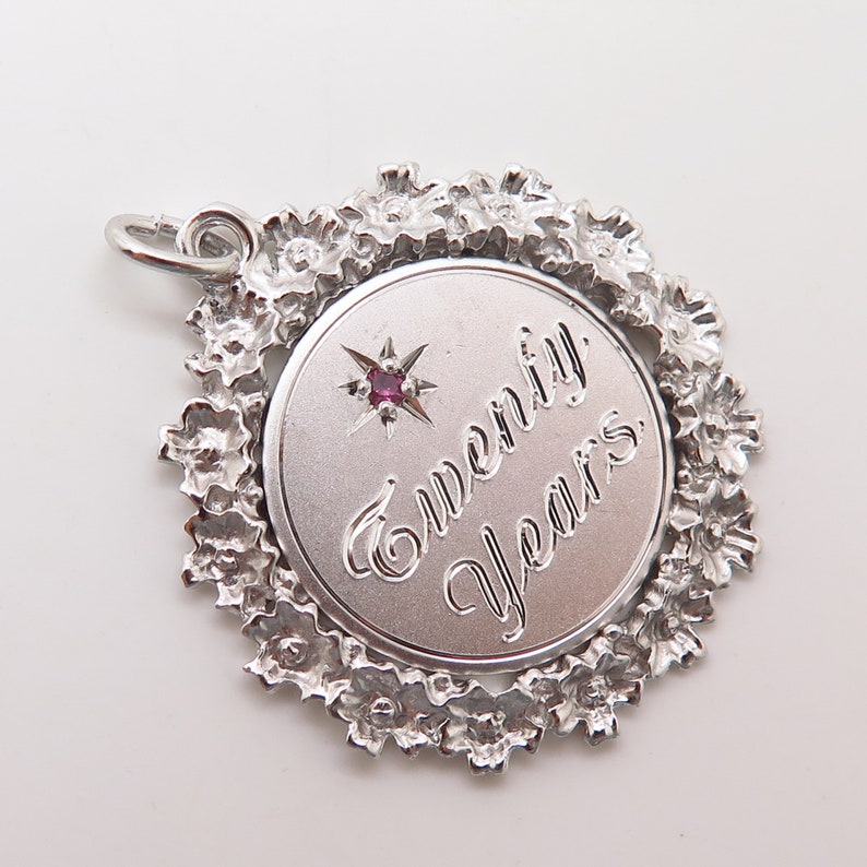 925 Sterling Silver Vintage Anson Real Ruby Gem Twenty Years Charm Pendant