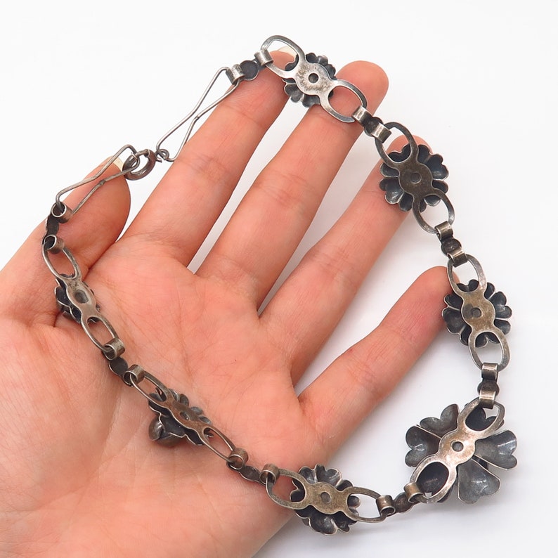 925 Sterling Silver Antique Graduated Floral Chain Necklace 13