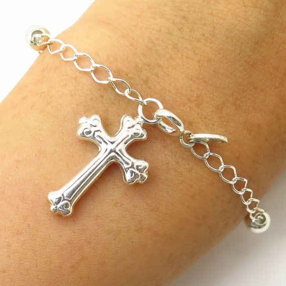 Bonyak Jewelry 18 Inch Rhodium Plated Necklace w/ 6mm Blue September Birth Month Stone Beads and Cross Charm Bonyak Jewelry 18 Inch Rhodium Plated Necklace w/ 6mm Blue September Birth Month Stone Beads and Cross Charm
