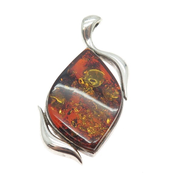 925 Sterling Silver Vintage Real Amber Modernist … - image 4