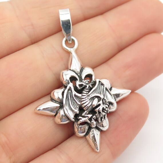 950 Silver Vintage Dragon Pendant - image 1