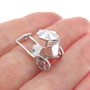 925 Sterling Silver Antique Art Deco Beach Cart Minimalist 3D Charm Pendant