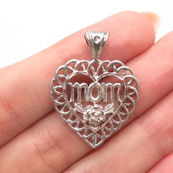 925 Sterling Silver Vintage "MOM" Floral Heart Pen