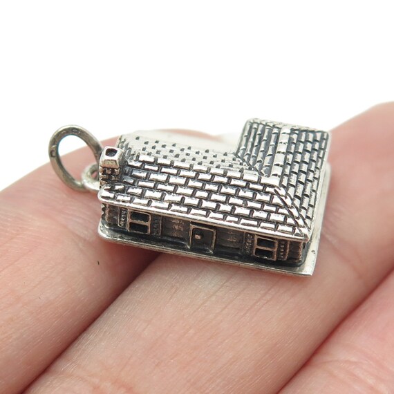 BEAU 925 Sterling Silver Antique Art Deco 3D Village House Pendant