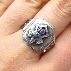 925 Sterling Silver Vintage Enamel &quot;Greeley&quot; Ring Size 8.75