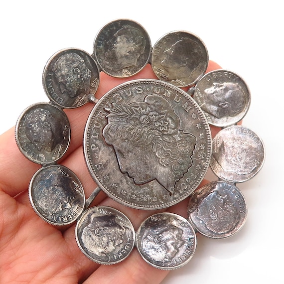 900 Silver Vintage Morgan Dollar and Roosevelt Di… - image 1